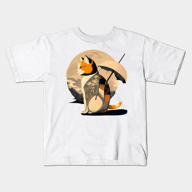 Japanese cat Kids T-Shirt by NemfisArt